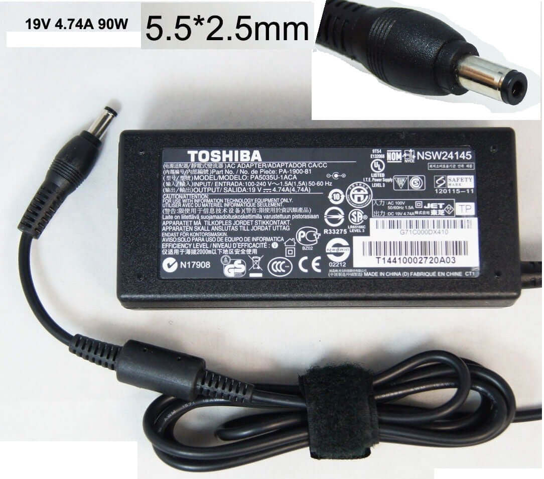 Toshiba 19V 4.74A 90W 5.5mmx2.5mm L650 C650 Power Adapter Charger