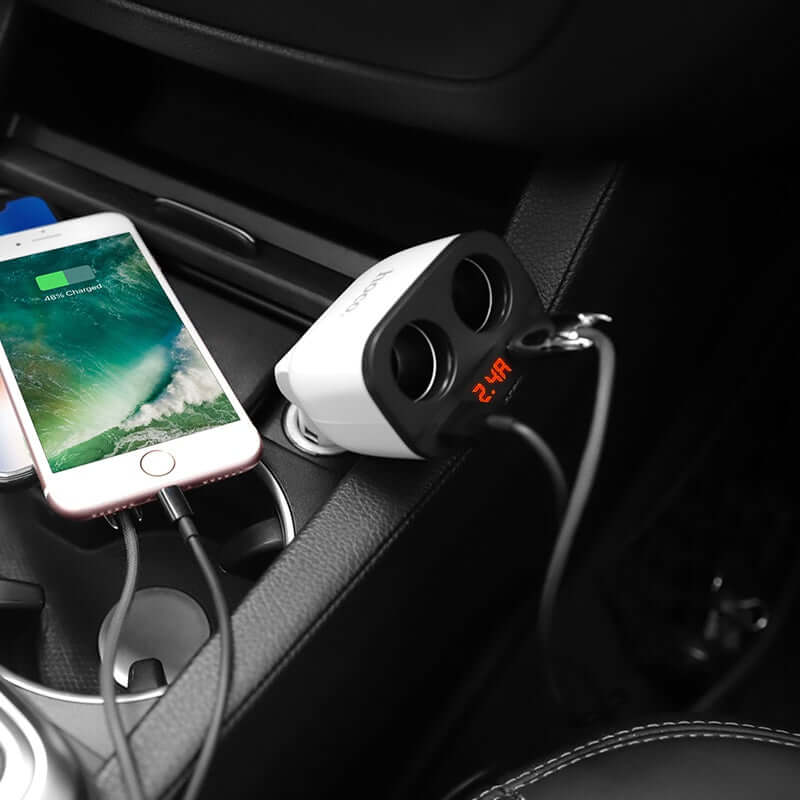 Dual USB Ports Power Cigarette Lighter Socket In-car car Charger Digital Display